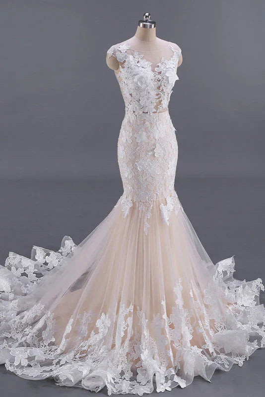 Luolandi Unique tulle lace long Wedding Dresses Beautiful With Flowers